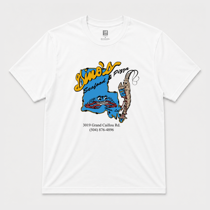 90s Dino's Seafood And Pizza White T-Shirt