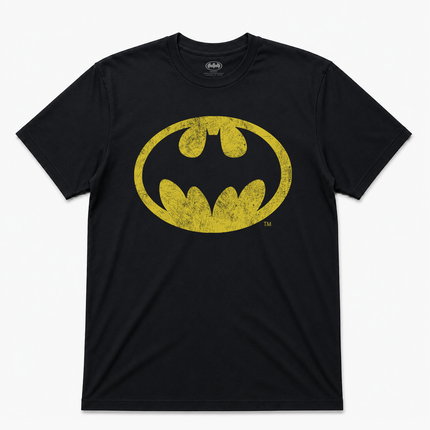 Batman Original Logo Black Yellow Distress T Shirt Official Item