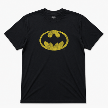 Batman Original Logo Black Yellow Distress T Shirt Official Item
