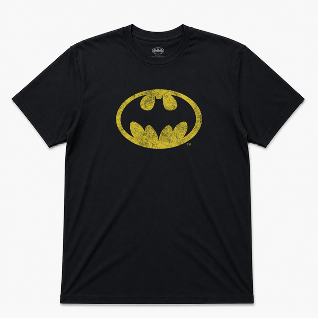 Batman Original Logo Black Yellow Distress T Shirt Official Item