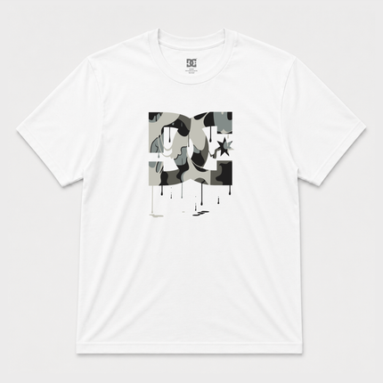 Dc Shoes Star Camo Drip Logo White Ss T Shirt