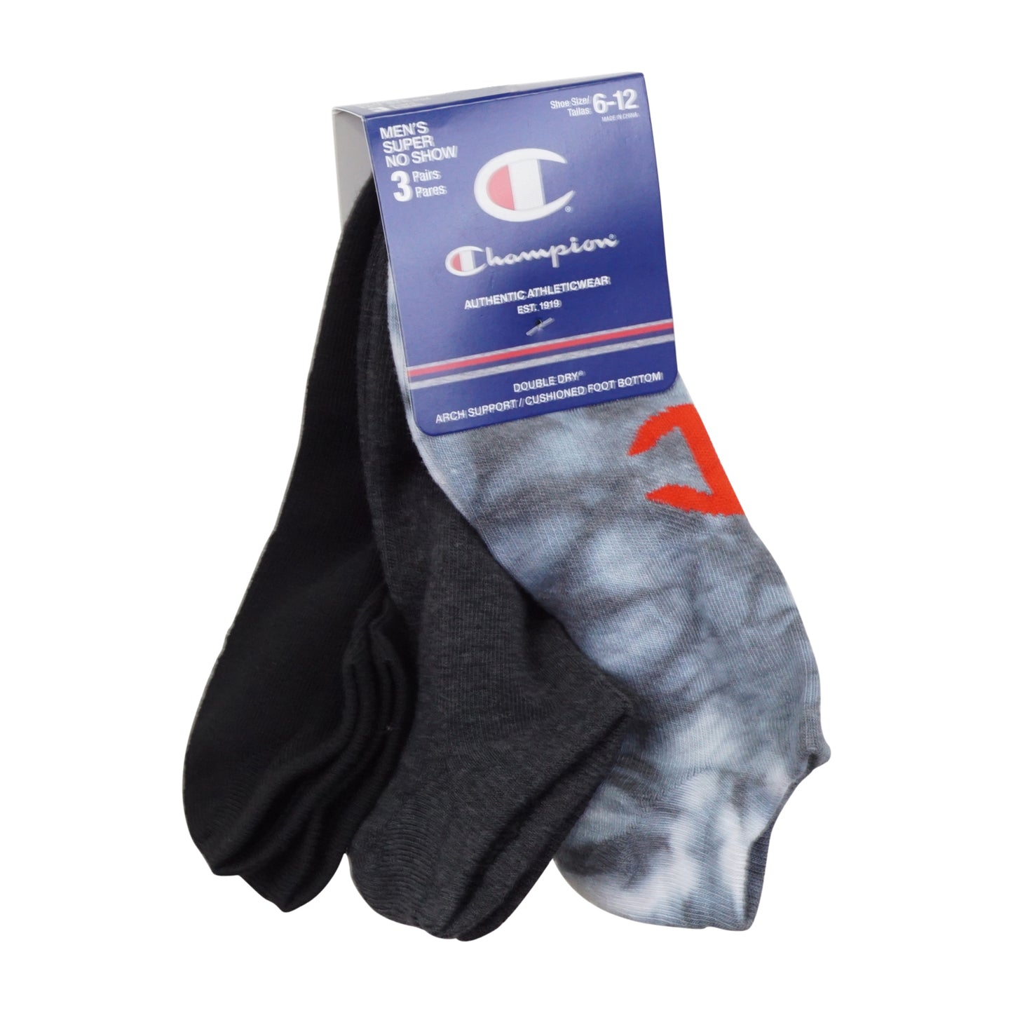 Champion Mens Double Dry Super No Show 3 Pairs Pack Socks