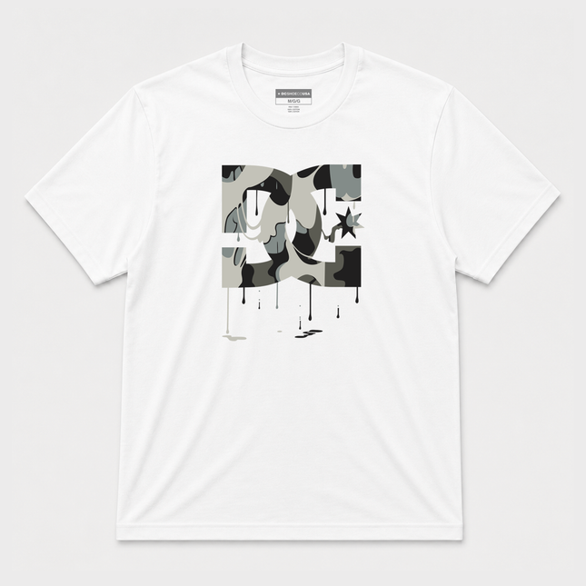 Dc Shoes Star Camo Drip Logo White Ss T Shirt