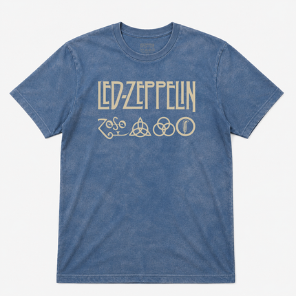 Led Zeppelin Zoso Logo Vintage Wash Blue T Shirt