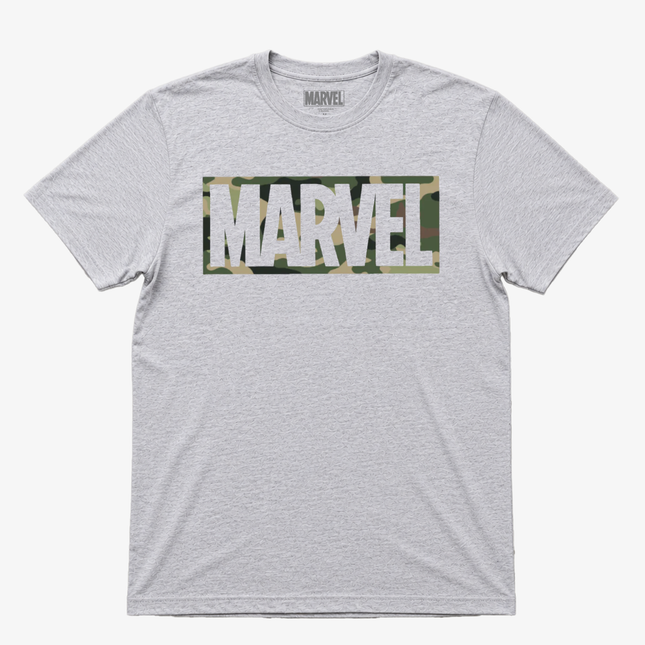 Marvel Camo Logo Graphic T Shirt Gray
