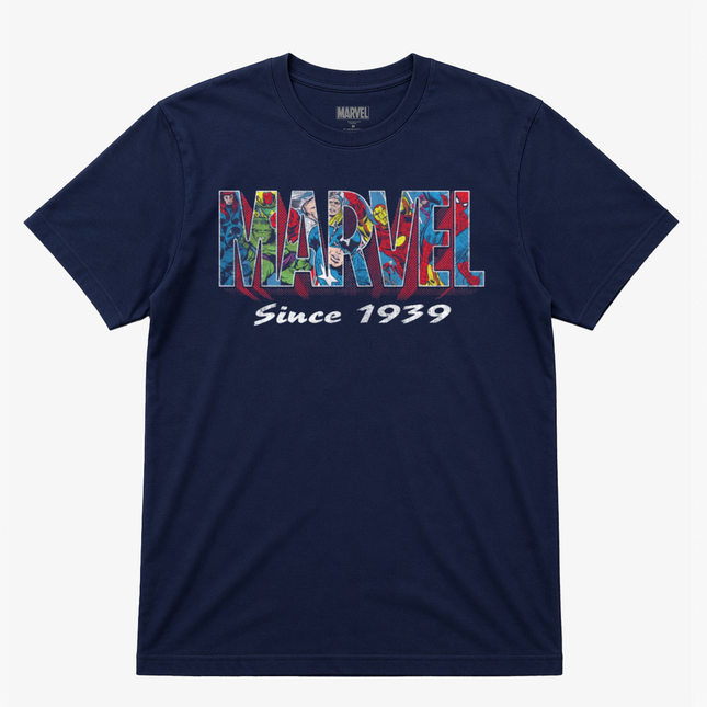 Marvel Full Of Comics Logo Graphic T Shirt Navy