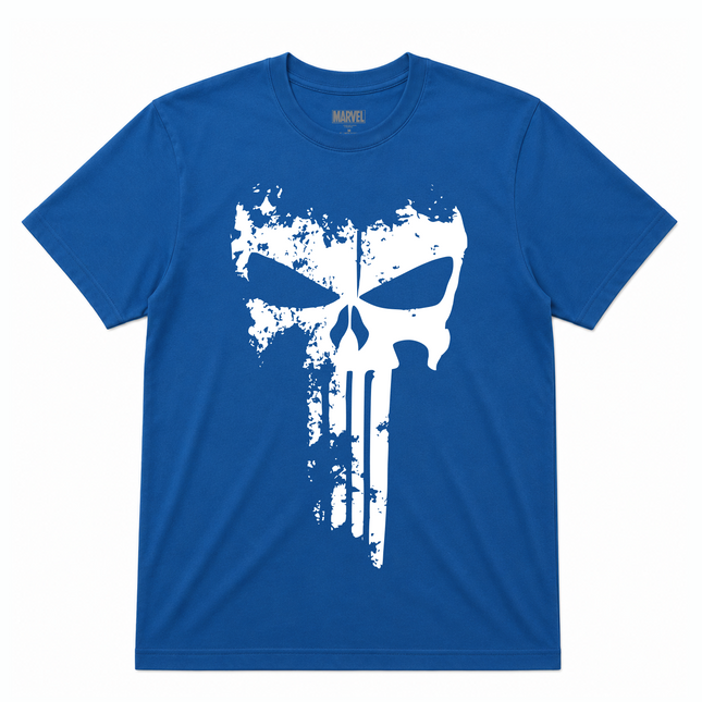 Marvel Punisher Logo Mineral Wash Blue T Shirt