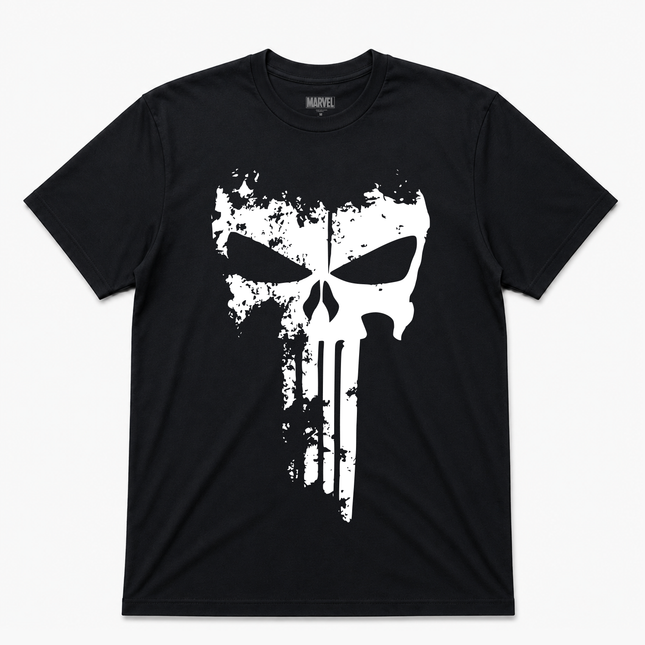 Marvel The Punisher Mens Large White Logo Graphic T Shirt