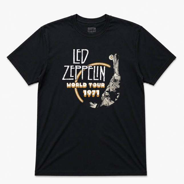 1971 Led Zeppelin World Tour  Graphic T shirt Black