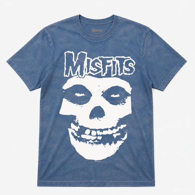 Misfits Logo Mineral Wash Blue T Shirt