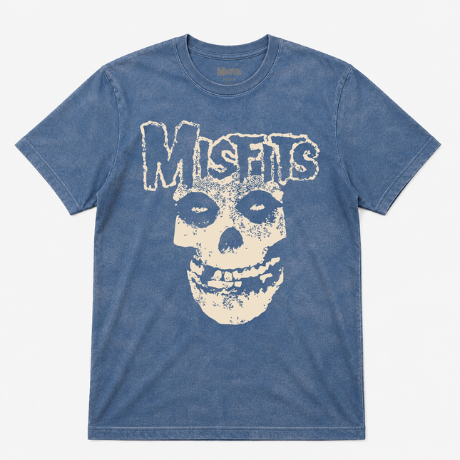 Misfits Off Wite Logo Mineral Wash Blue T Shirt