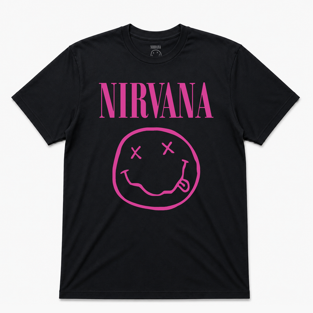 Nirvana Faux Smile T Shirt Black With Pink