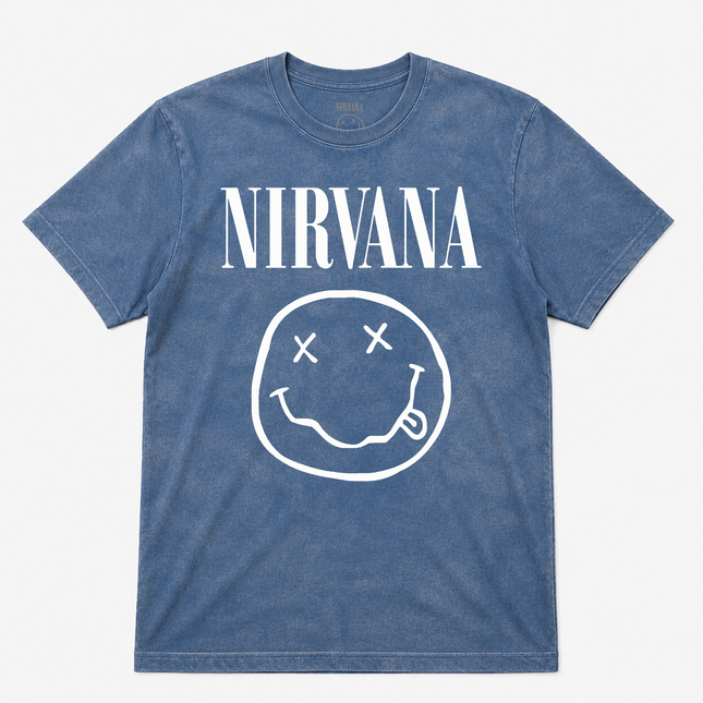 Nirvana Logo Mineral Wash Blue T Shirt