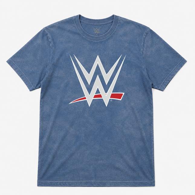 Wwe Logo Mineral Wash Blue T Shirt